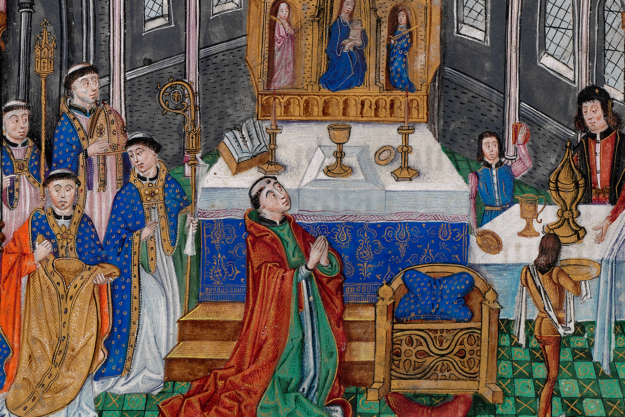 El Pontifical de Acuña (ms. Vitr/18/9), conservado en la Biblioteca Nacional de España, conserva una ilustración estudiada por el profesor Pazos-López que muestra la importancia del color en los libros medievales que se usaban en la liturgia.