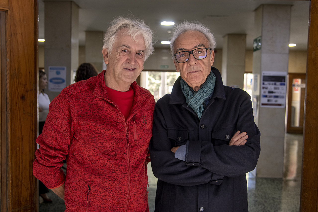 Juan Luis Arsuaga y Juan José Millás, en la Facultad de Veterinaria