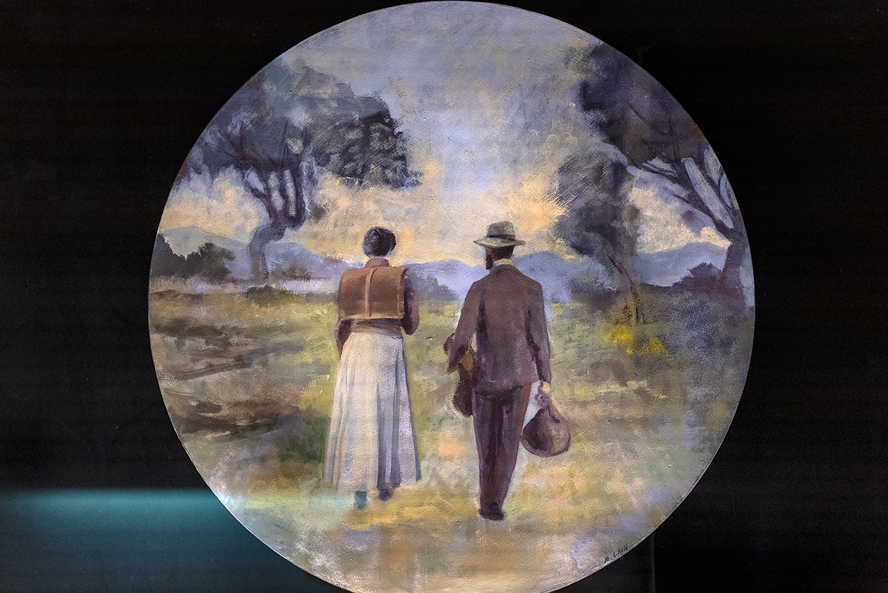 Representación artística de María Goyri y Ramón Menéndez Pidal, caminando juntos