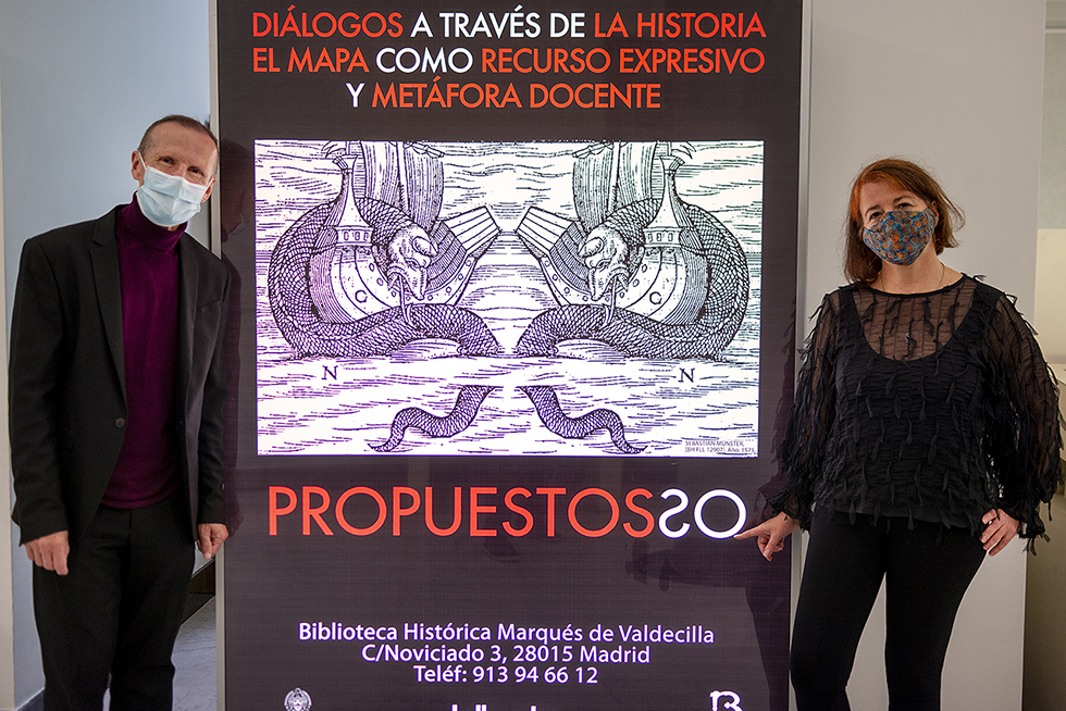 Luis Mayo y Carmen González, comisarios de la muestra "El mapa como recurso expresivo y metáfora docente"